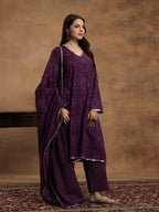 Navdana Purple Bandhej Kurta Set With Dupatta - SITARA