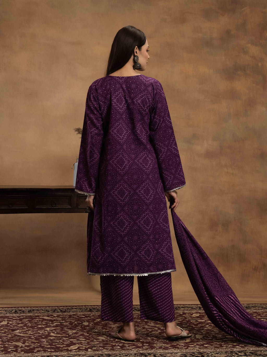 Navdana Purple Bandhej Kurta Set With Dupatta - SITARA