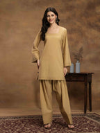 Navdana Beige Fullsleeves Kurti & Farshi Salwar Set-ZEENAT
