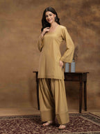 Navdana Beige Fullsleeves Kurti & Farshi Salwar Set-ZEENAT