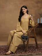 Navdana Beige Fullsleeves Kurti & Farshi Salwar Set-ZEENAT