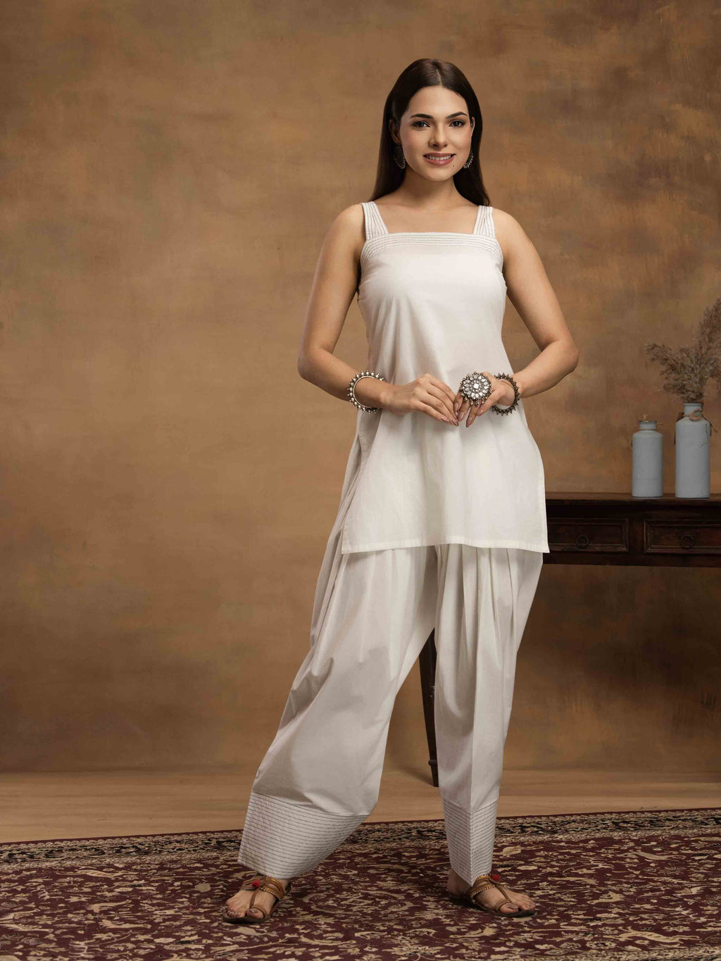 Navdana Sleeveless Kurti & Farshi Salwar Set- CHANDANI