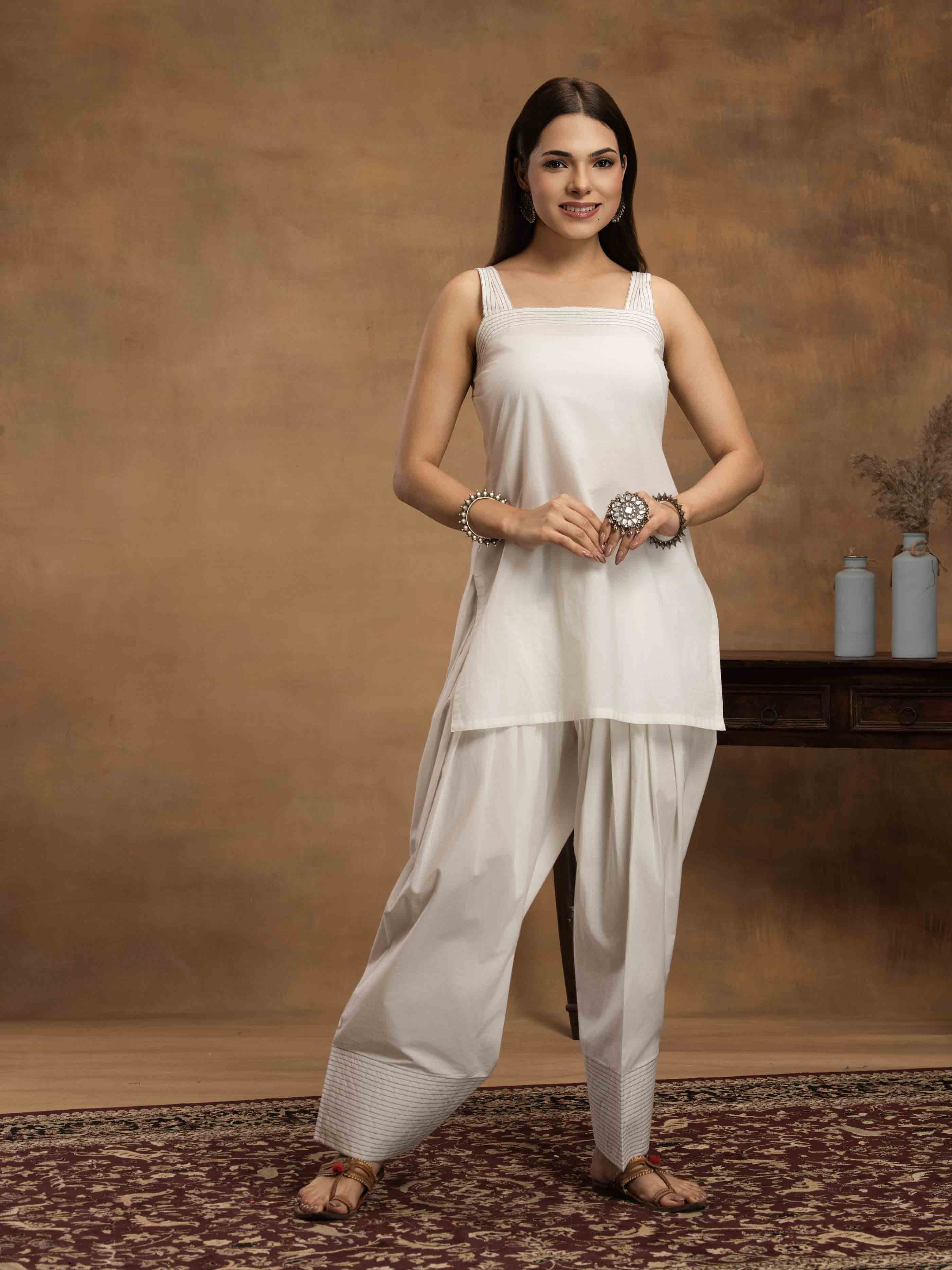 Navdana Sleeveless Kurti & Farshi Salwar Set- CHANDANI