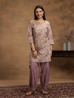 Navdana Light Purple Floral Co-ord Set with Afghani Style Trousers - TARANG