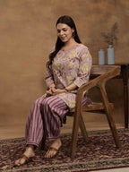 Navdana Light Purple Floral Co-ord Set with Afghani Style Trousers - TARANG