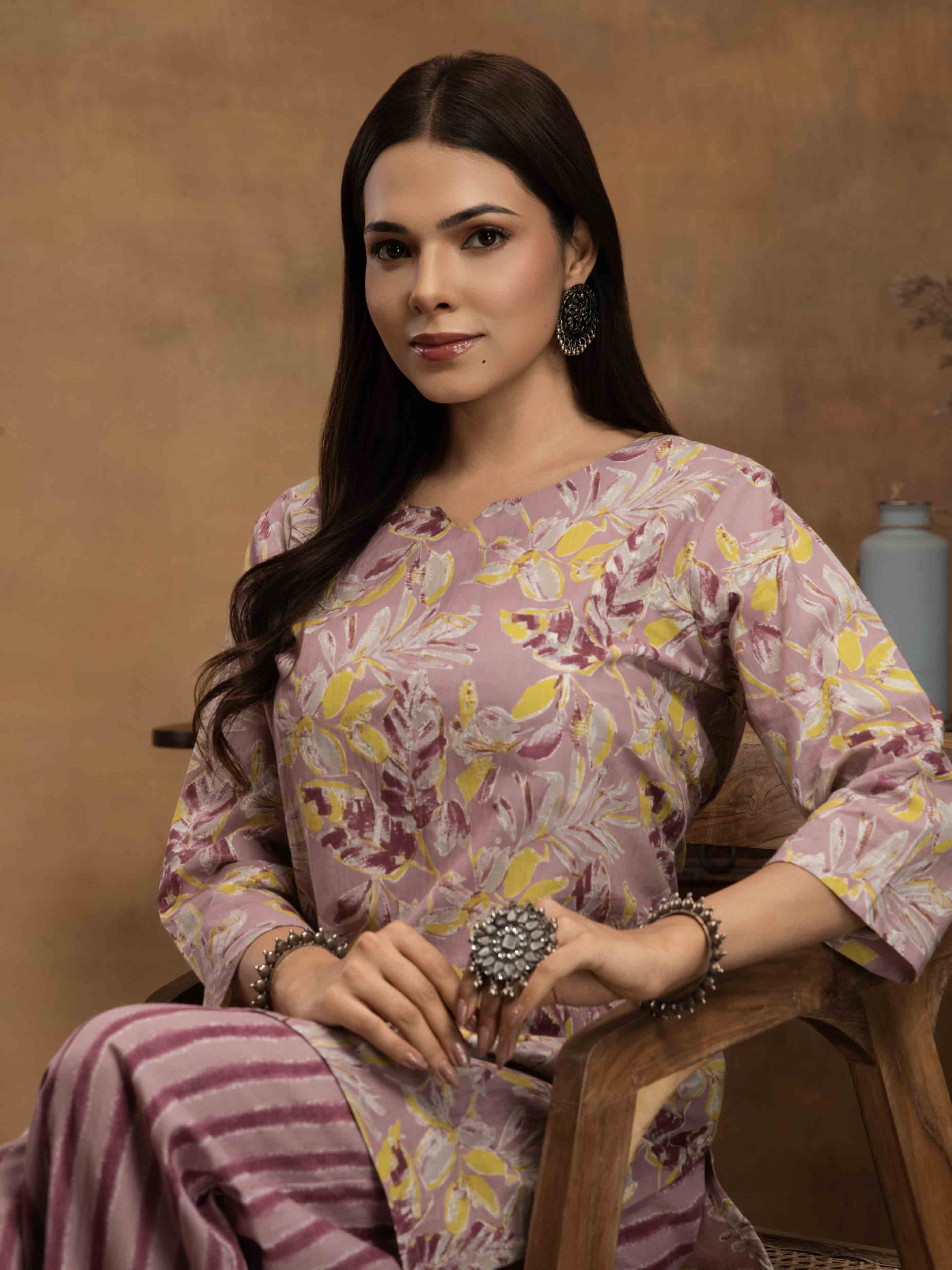 Navdana Light Purple Floral Co-ord Set with Afghani Style Trousers - TARANG