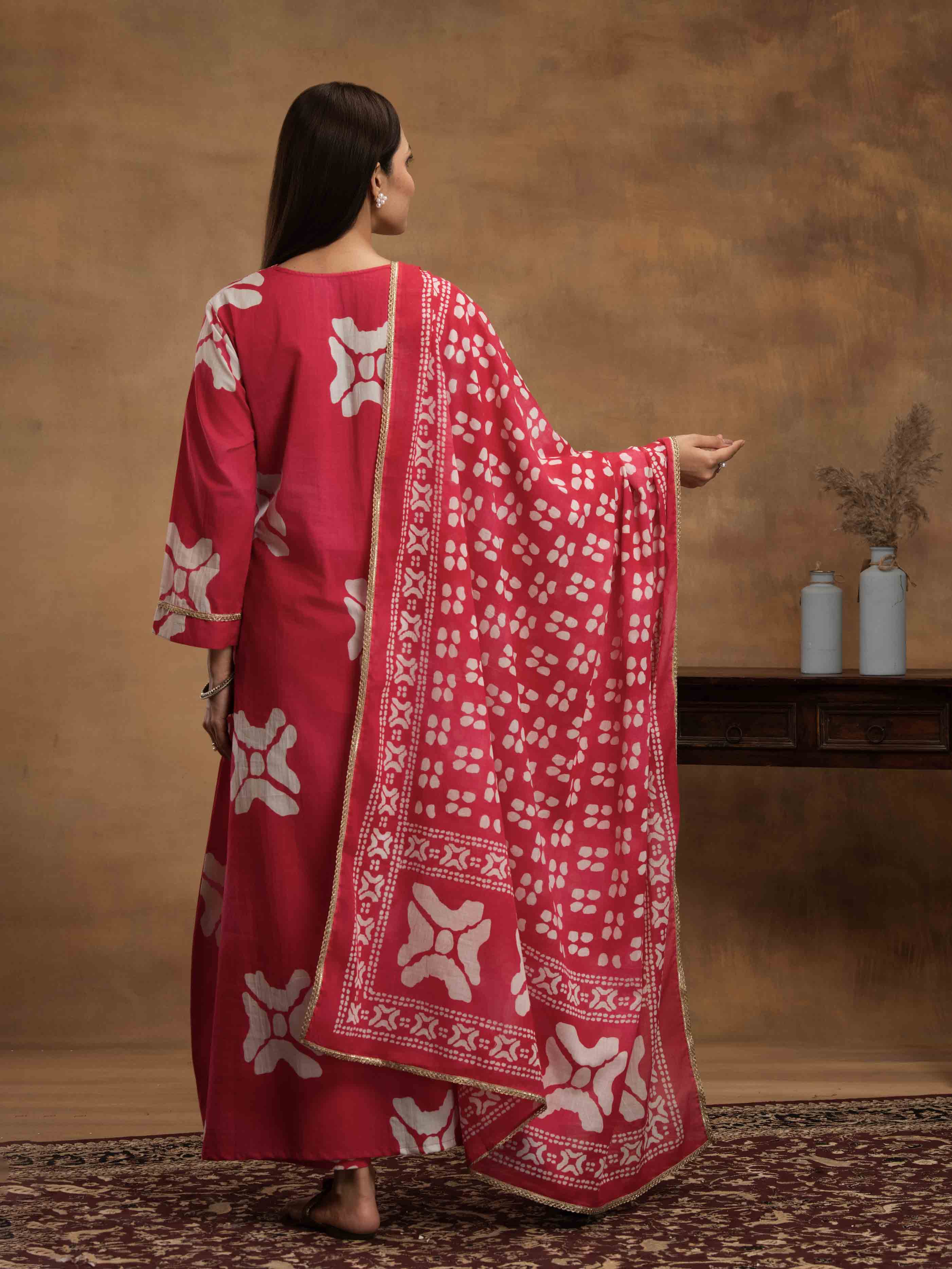 Navdana Pink Tie & Dye Cotton Anarkali Kurta Set with Dupatta - HUSNA