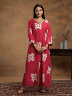 Navdana Pink Tie & Dye Cotton Anarkali Kurta Set with Dupatta - HUSNA