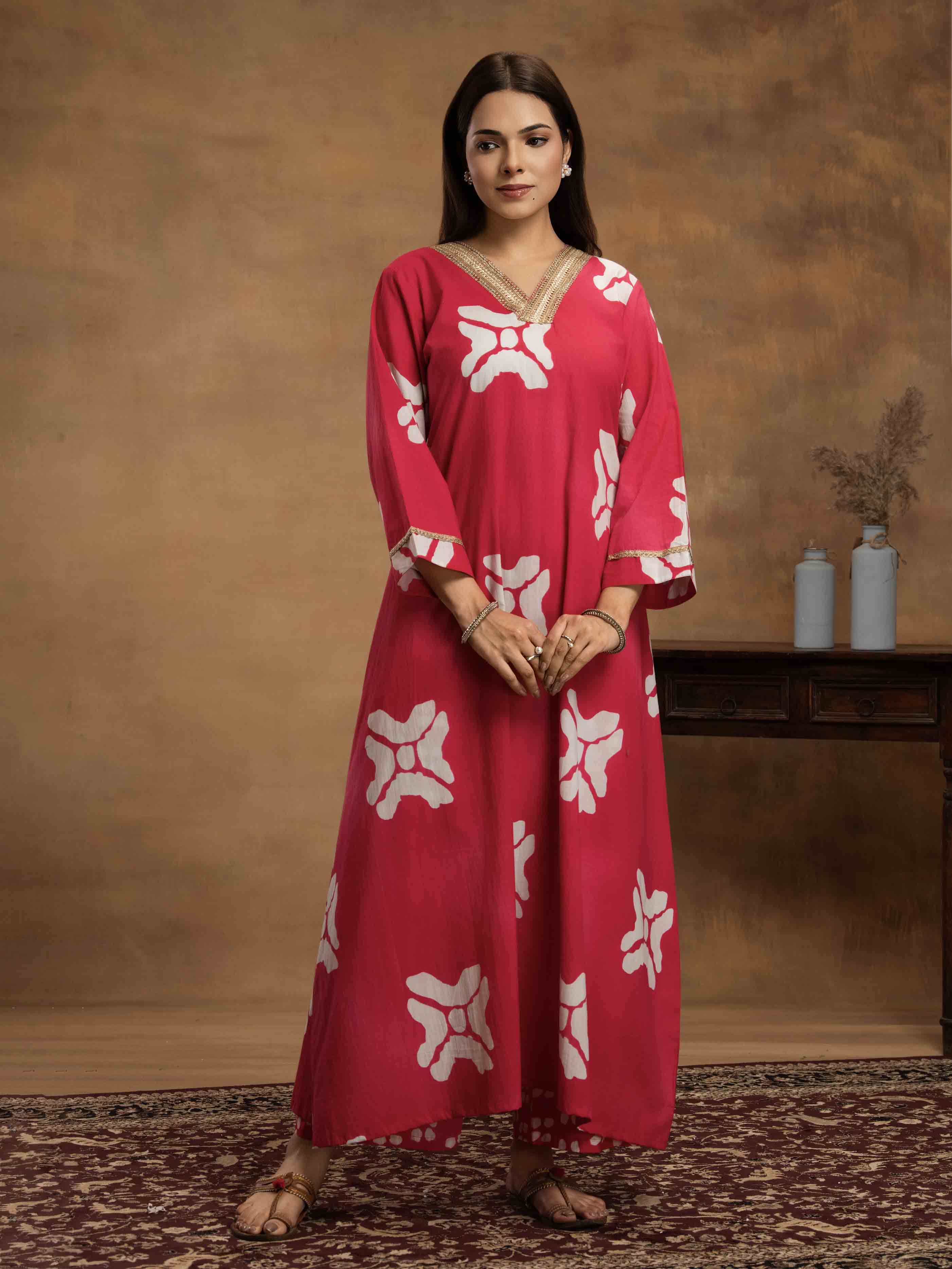 Navdana Pink Tie & Dye Cotton Anarkali Kurta Set with Dupatta - HUSNA