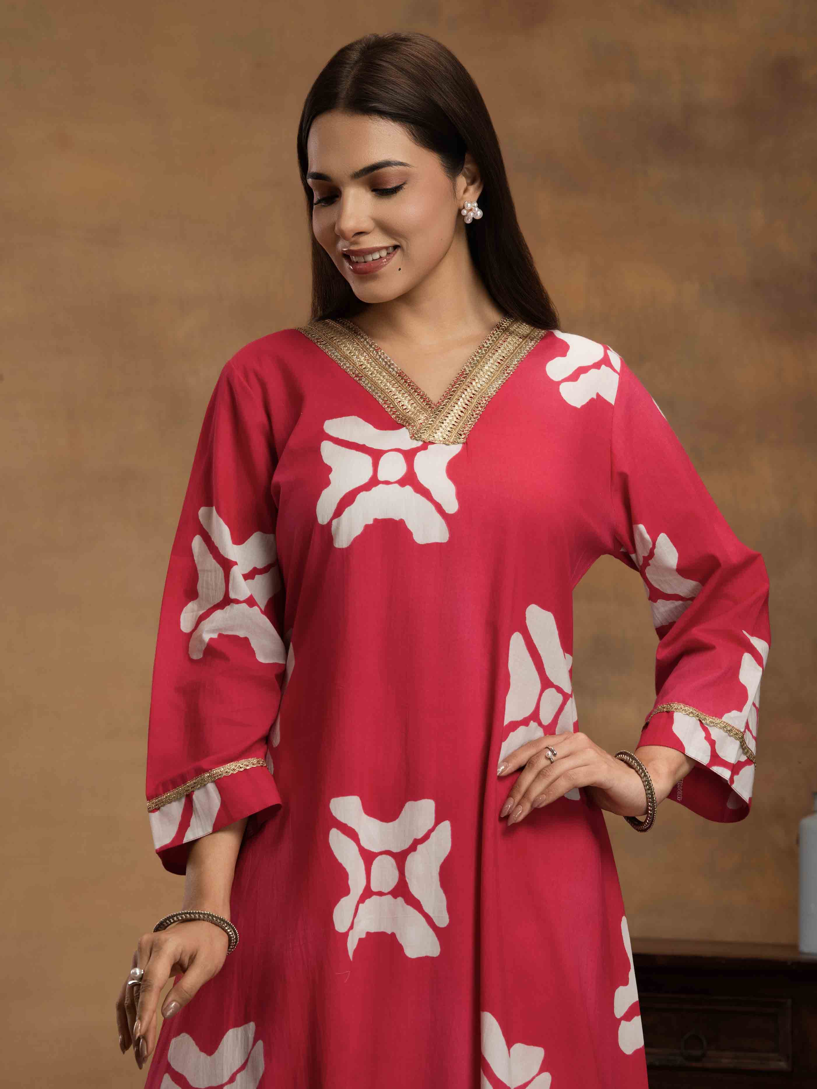 Navdana Pink Tie & Dye Cotton Anarkali Kurta Set with Dupatta - HUSNA