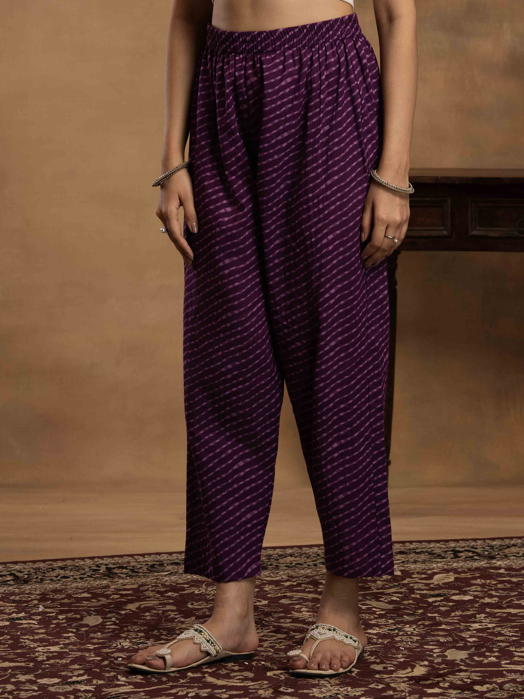 Navdana Oversized Bandhej Print Purple Co-ord Set with Pants - ROOHANI
