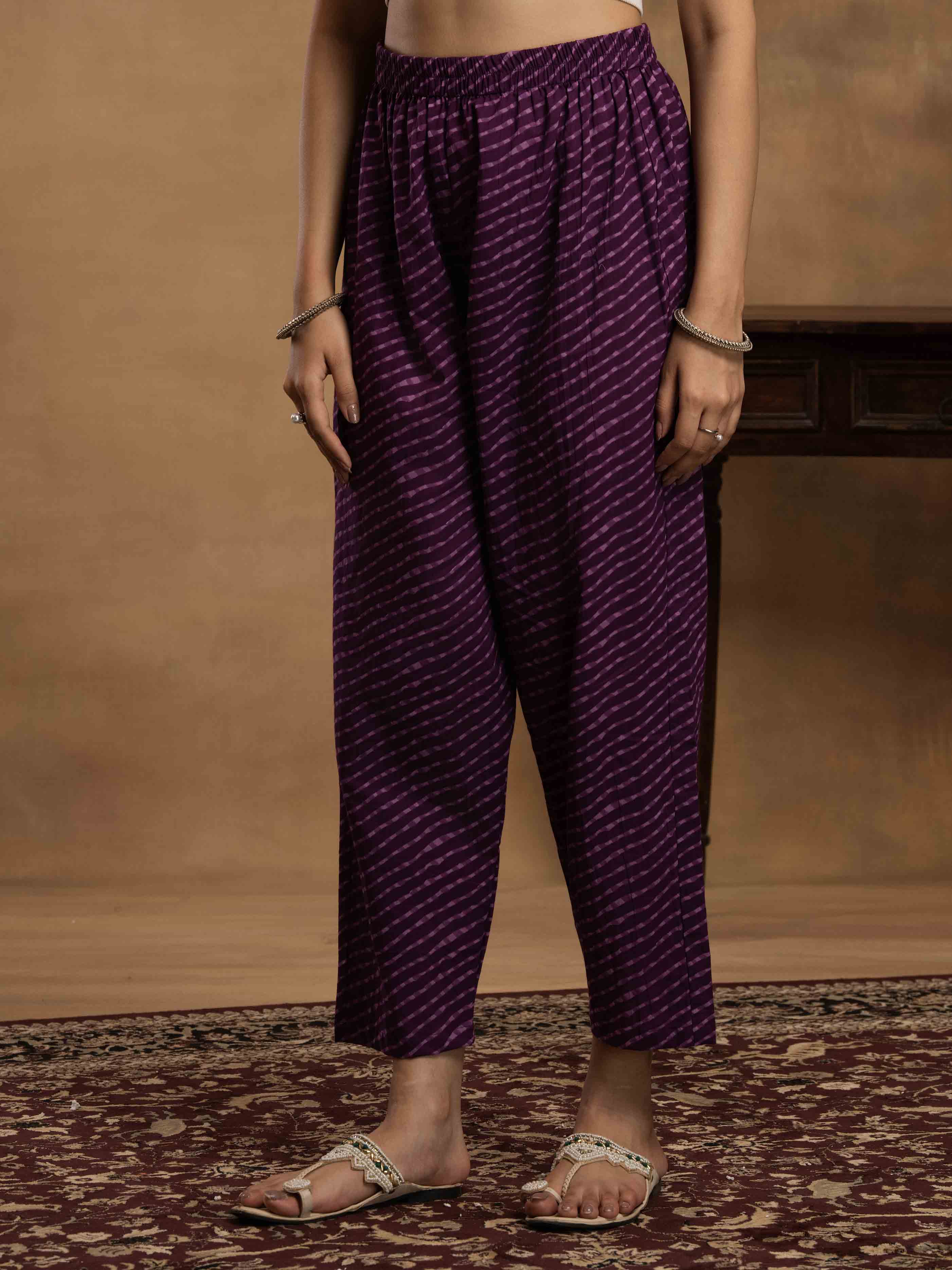 Navdana Oversized Bandhej Print Purple Co-ord Set with Pants - ROOHANI