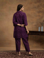 Navdana Oversized Bandhej Print Purple Co-ord Set with Pants - ROOHANI