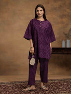 Navdana Oversized Bandhej Print Purple Co-ord Set with Pants - ROOHANI