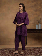 Navdana Oversized Bandhej Print Purple Co-ord Set with Pants - ROOHANI