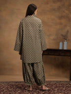 Navdana Blue Polka Beige Full Sleeves Kurti and Afghani Pants Co-ord Set-IRA