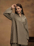 Navdana Blue Polka Beige Full Sleeves Kurti and Afghani Pants Co-ord Set-IRA