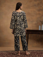 Navdana Blue & Beige Floral Kurta Set with Abstract Print Pants - ZIYA