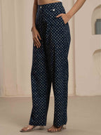 Navdana Jaipuri Print Blue Pant & Crop Shirt Co-ord Set-SHAMA