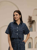 Navdana Jaipuri Print Blue Pant & Crop Shirt Co-ord Set-SHAMA
