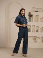 Navdana Jaipuri Print Blue Pant & Crop Shirt Co-ord Set-SHAMA