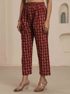 Navdana Red Paisley Print Shirt and Trouser Lounge Set - FIZA