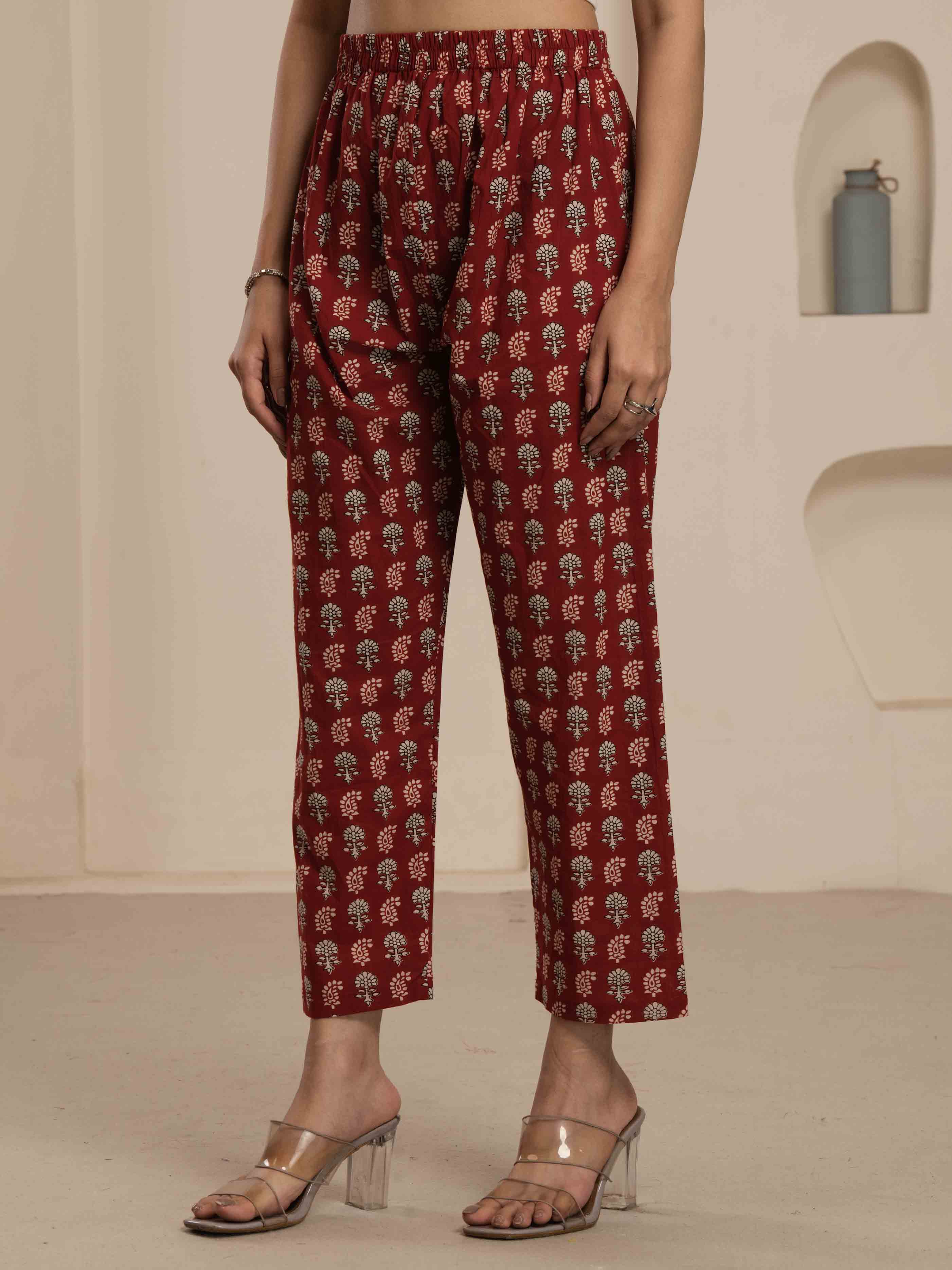 Navdana Red Paisley Print Shirt and Trouser Lounge Set - FIZA