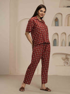 Navdana Red Paisley Print Shirt and Trouser Lounge Set - FIZA