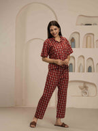 Navdana Red Paisley Print Shirt and Trouser Lounge Set - FIZA