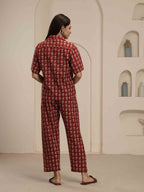 Navdana Red Paisley Print Shirt and Trouser Lounge Set - FIZA