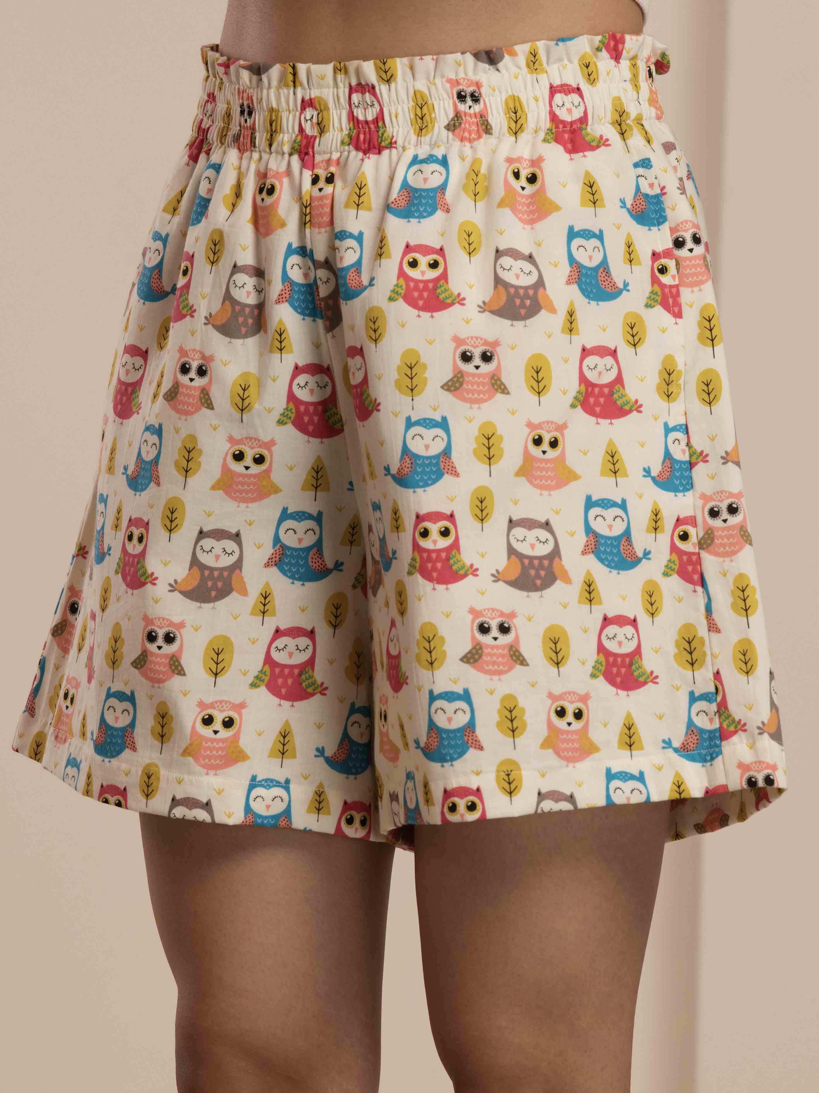 Navdana Owl Co-ord Set with Shirt & Shorts - Coco