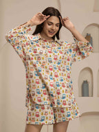 Navdana Owl Co-ord Set with Shirt & Shorts - Coco
