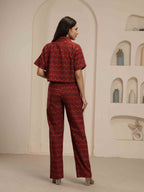 Navdana Red Jaipuri Print Crop Top and Trouser Set- SURKH