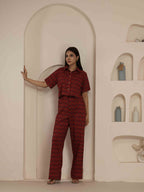 Navdana Red Jaipuri Print Crop Top and Trouser Set- SURKH