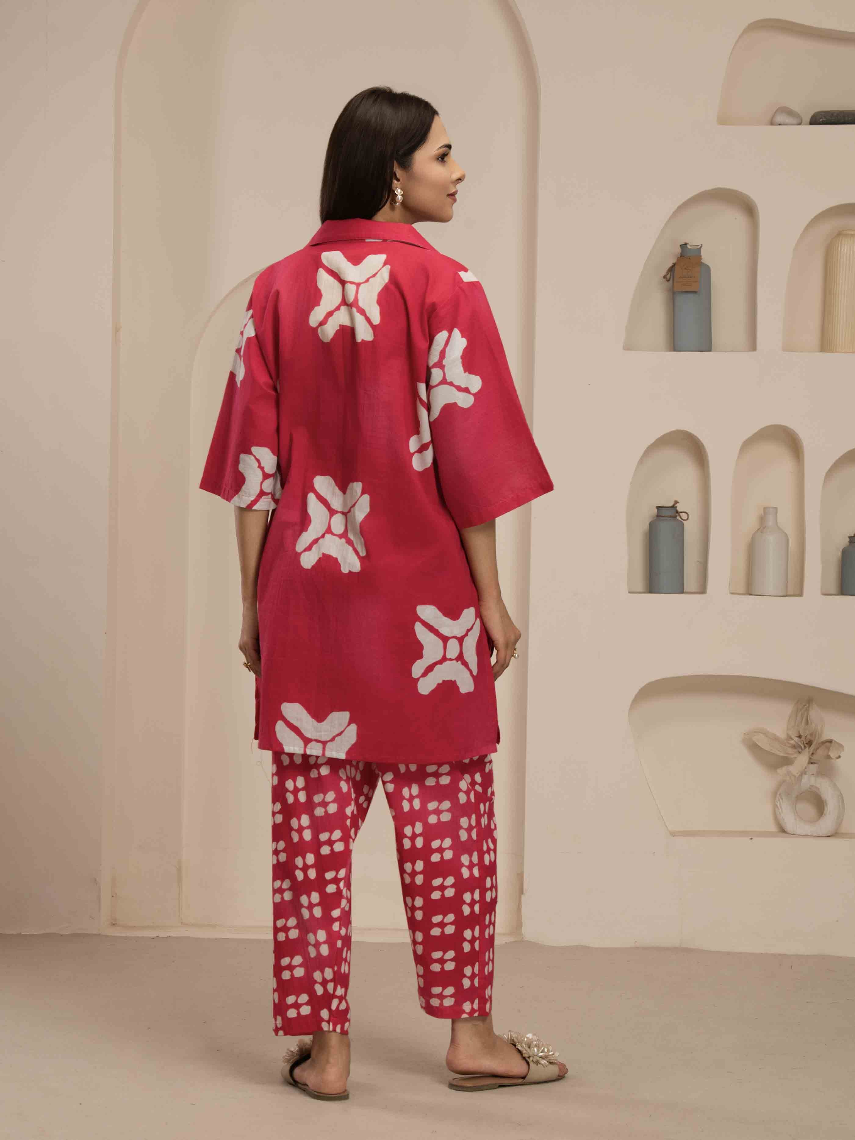 Navdana Pink Oversized Tie-Dye Print Co-ord Set with Pants-RANGILI