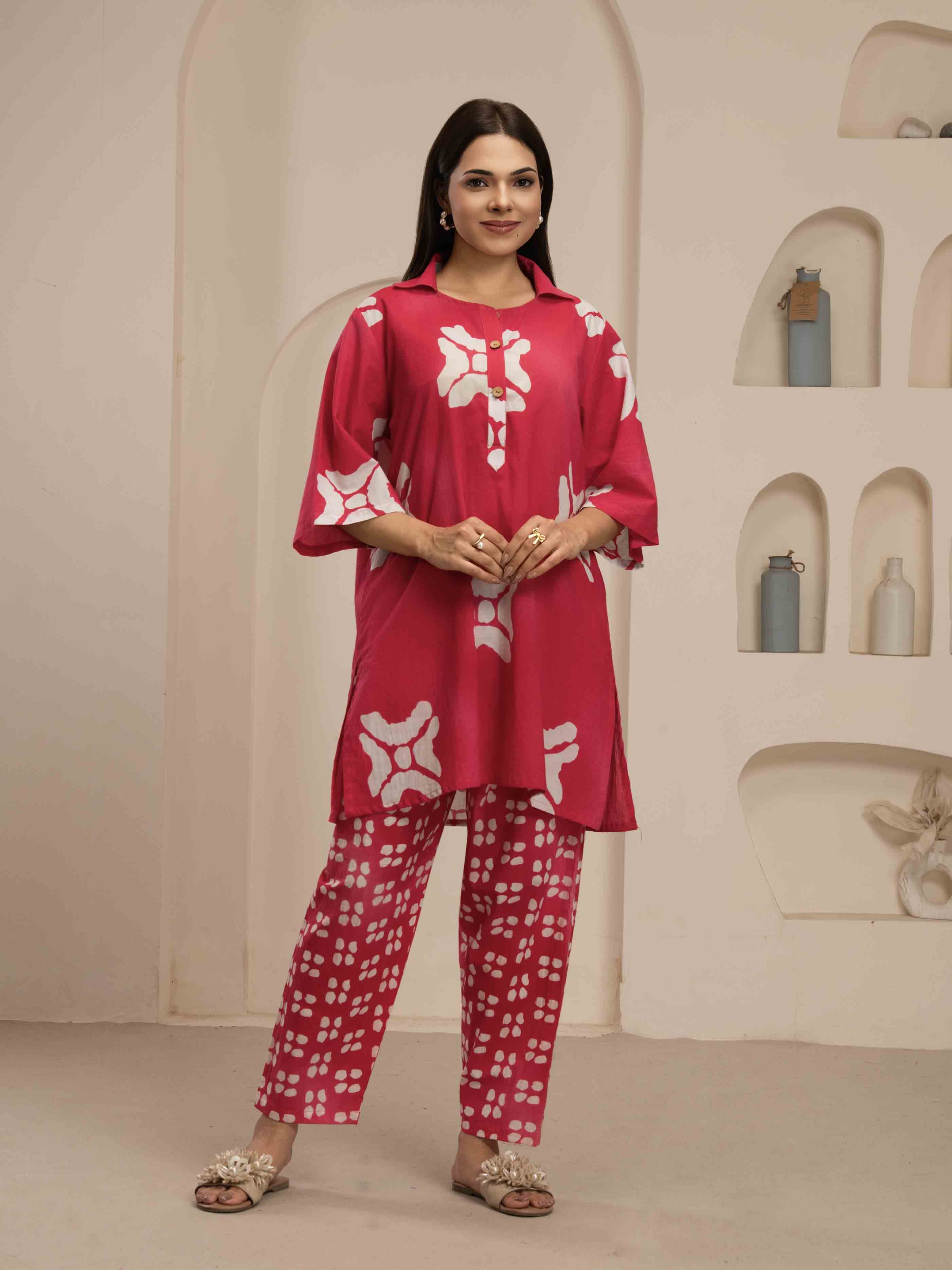 Navdana Pink Oversized Tie-Dye Print Co-ord Set with Pants-RANGILI