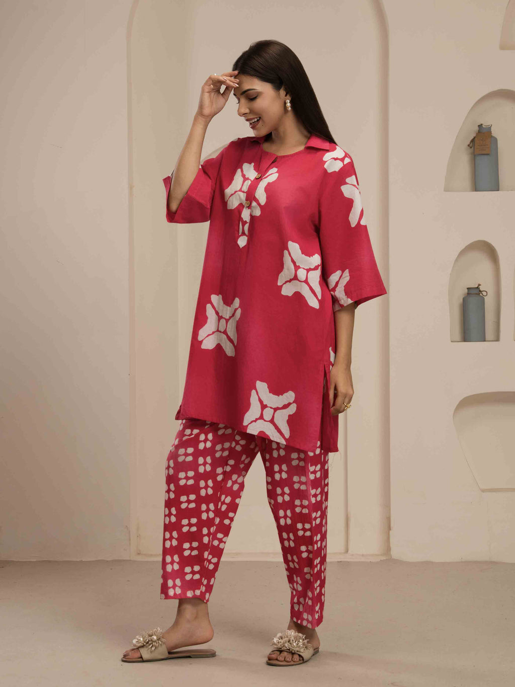 Navdana Pink Oversized Tie-Dye Print Co-ord Set with Pants-RANGILI