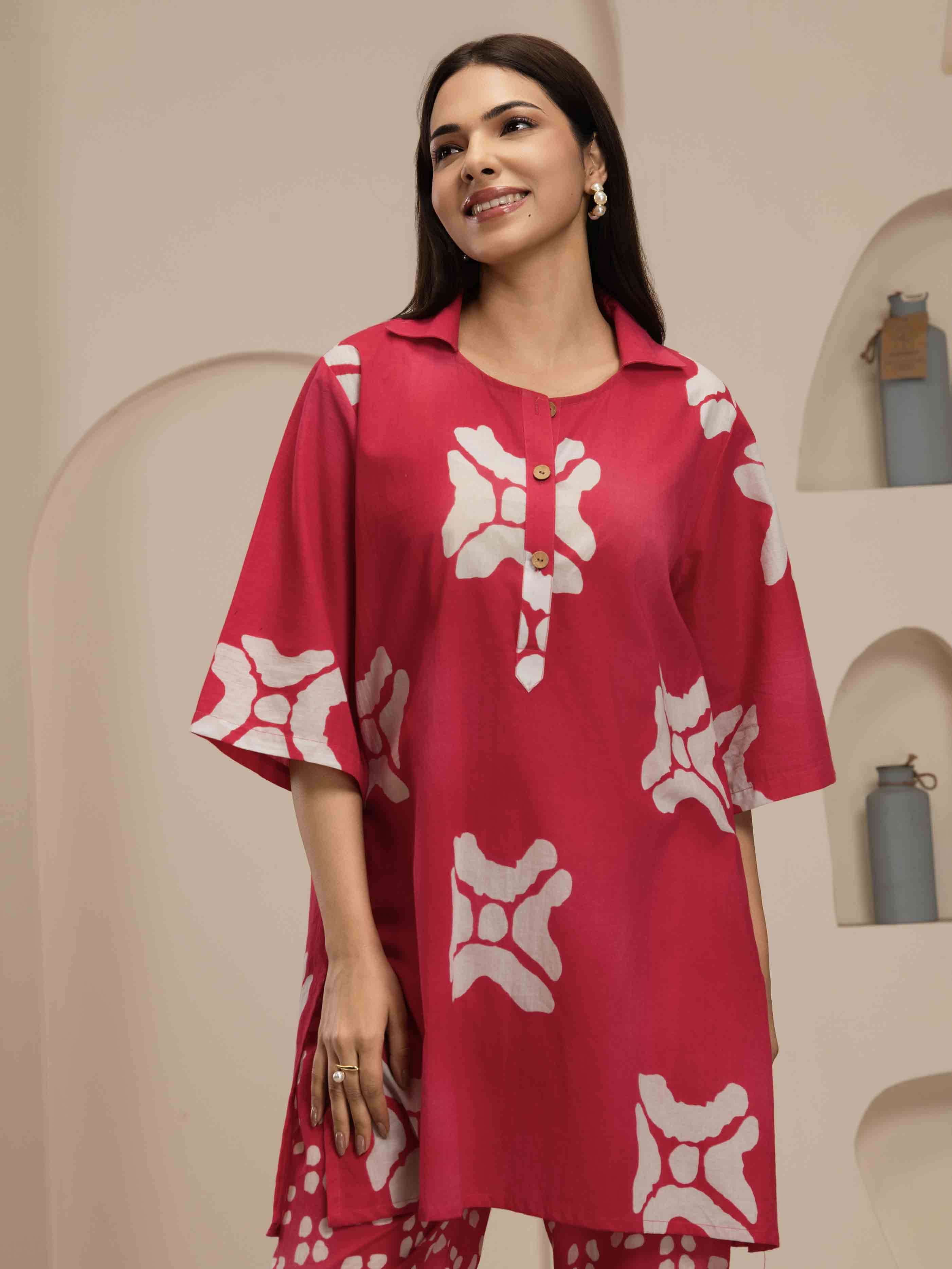 Navdana Pink Oversized Tie-Dye Print Co-ord Set with Pants-RANGILI