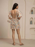 Navdana Cute Owl Print Short Tie-Back Dress - POPPY