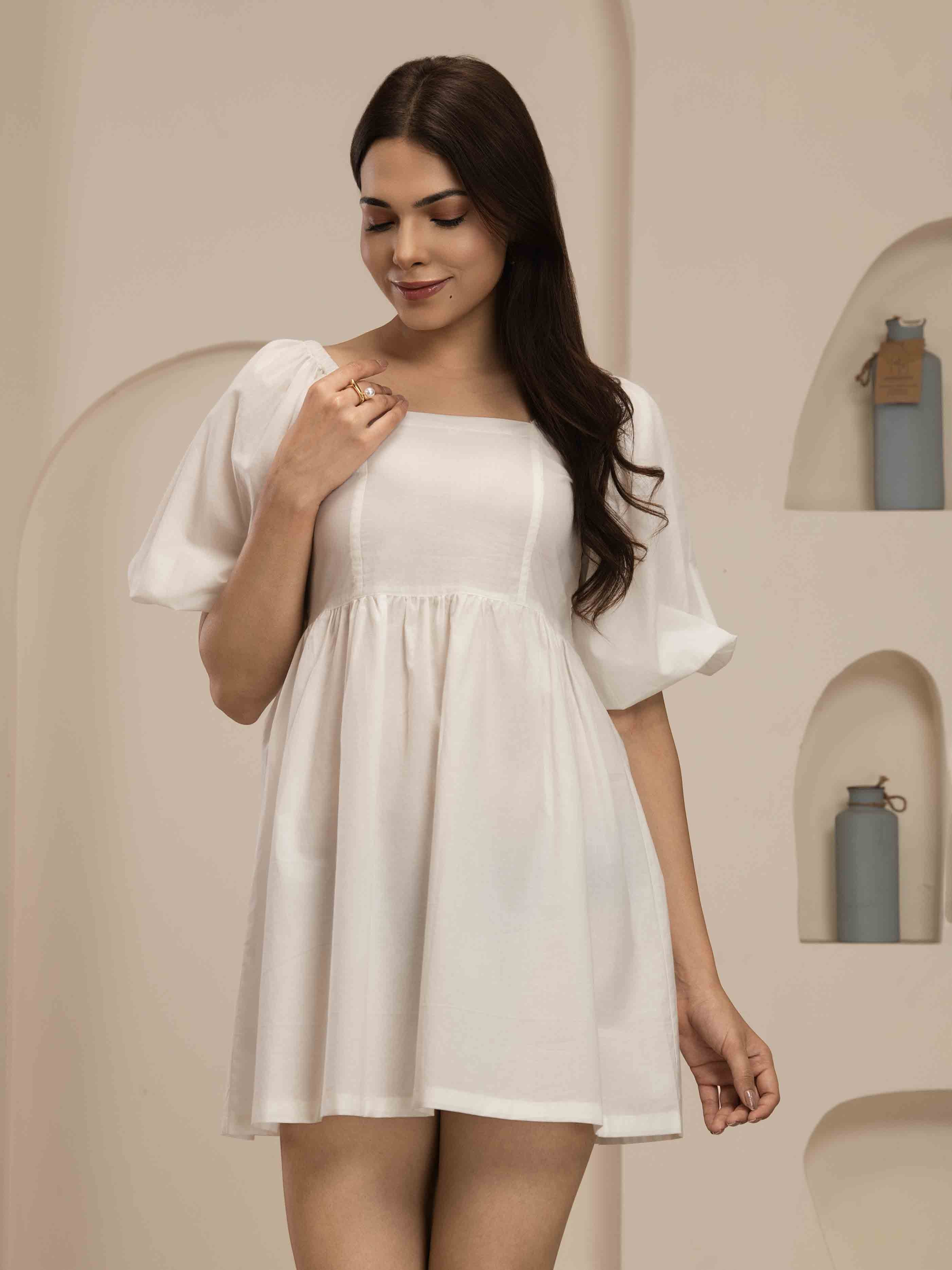 Navdana White Short Tie-Back Dress - Moon