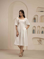 Navdana White Mid-Length Tie-Back Dress With Pockets - IRIS