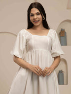 Navdana White Mid-Length Tie-Back Dress With Pockets - IRIS