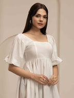 Navdana White Mid-Length Tie-Back Dress With Pockets - IRIS