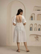 Navdana White Mid-Length Tie-Back Dress With Pockets - IRIS