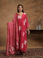 Navdana Pink Tie & Dye Cotton Anarkali Kurta Set with Dupatta - HUSNA