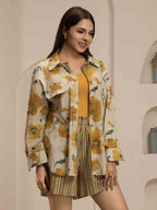 Navdana Yellow Floral Co-ord Oversized Shirt and Short Set - KIARA