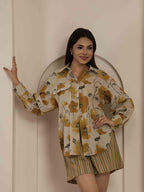 Navdana Yellow Floral Co-ord Oversized Shirt and Short Set - KIARA