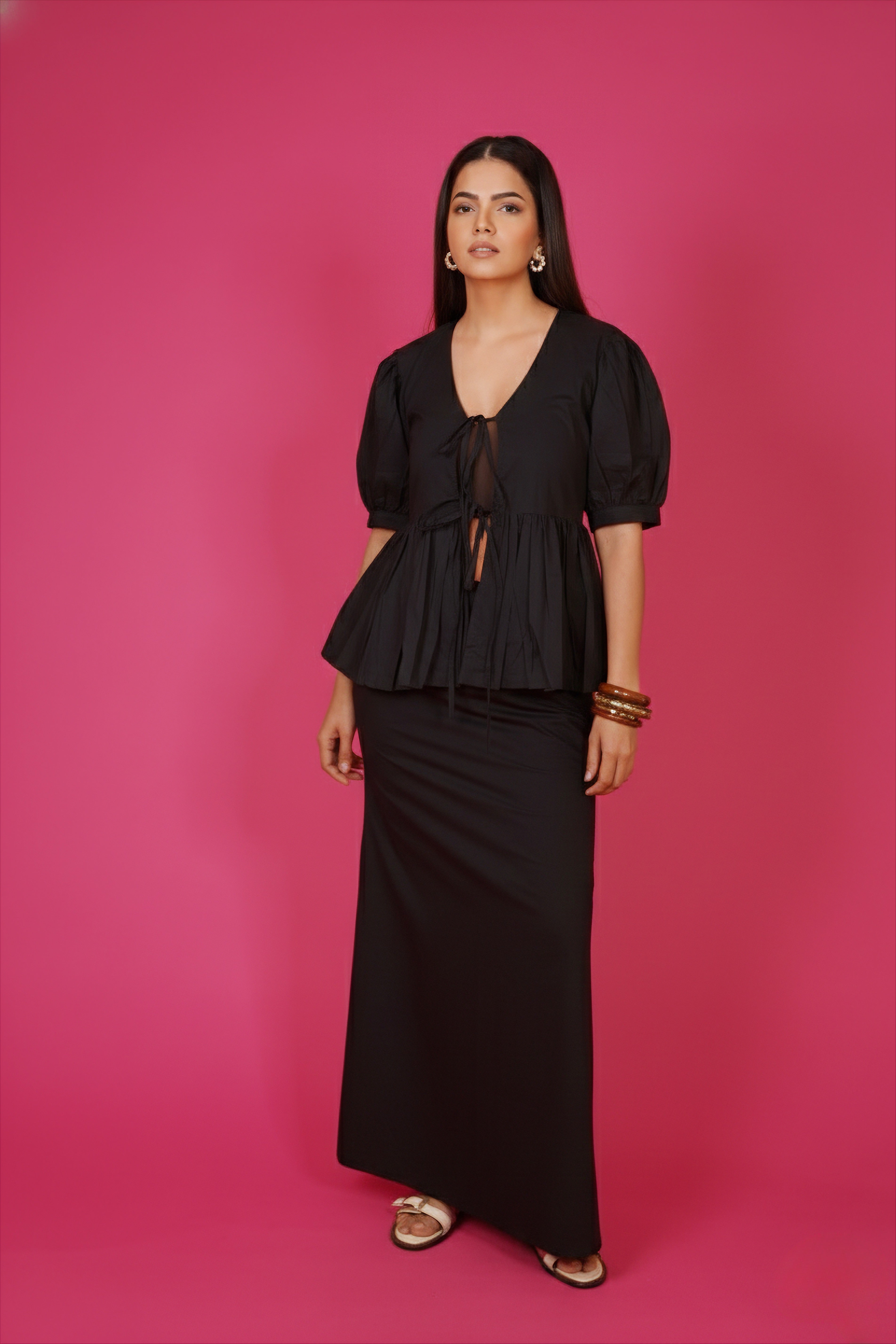 Navdana Black Front Tie Top & Maxi Skirt Set – Monaco