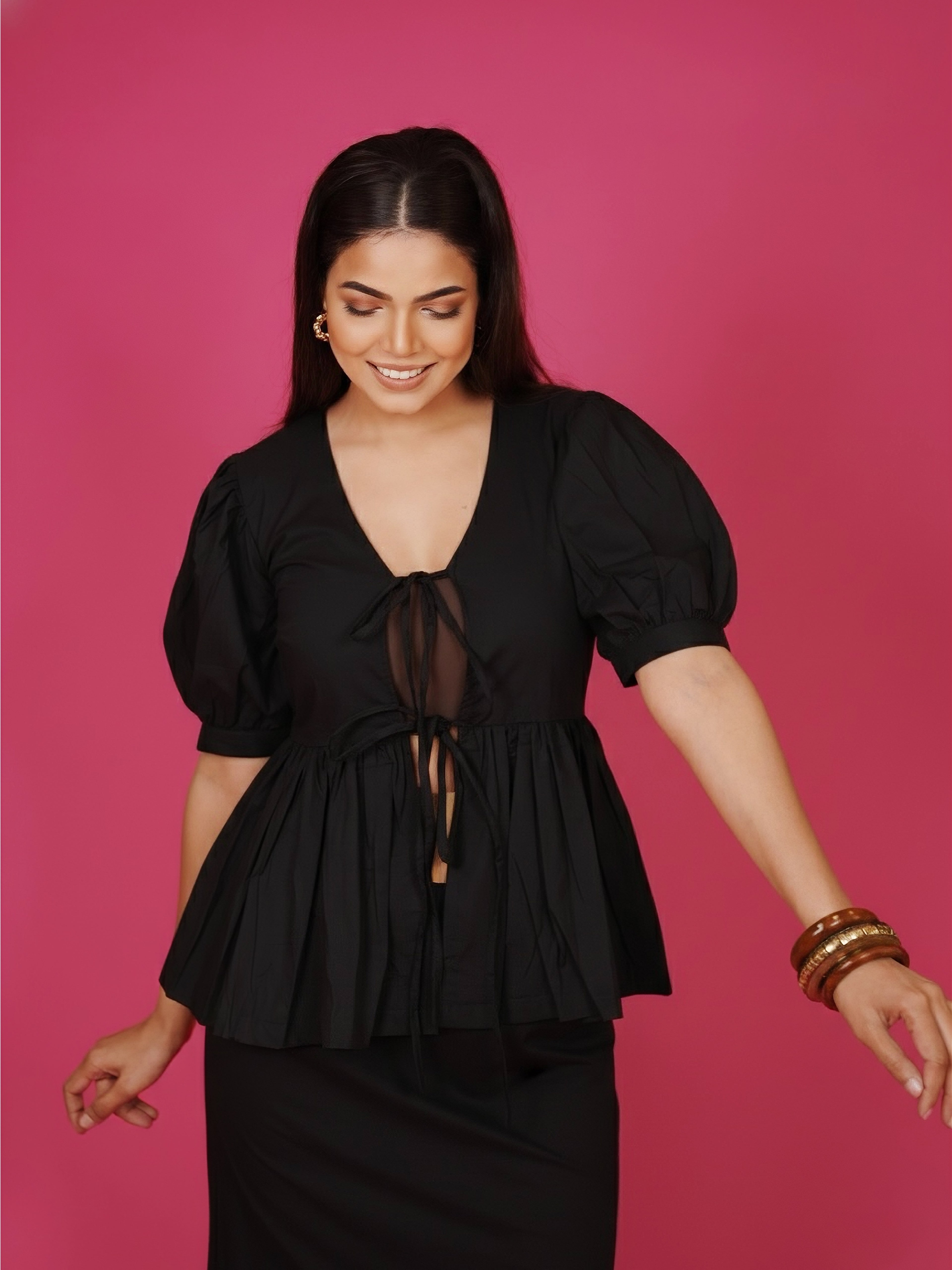 Navdana Black Front Tie Top & Maxi Skirt Set – Monaco