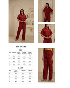Navdana Red Jaipuri Print Crop Top and Trouser Set- SURKH